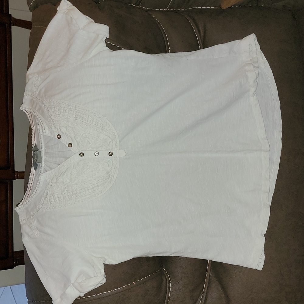 Natural, Short-Sleeved, Off-White Blouse